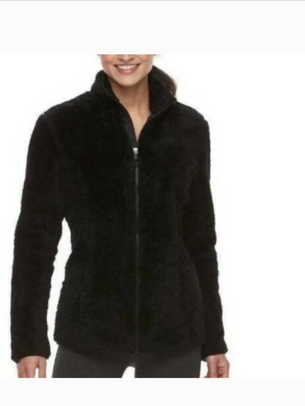 FILA Sport Fleece Jacket Womens L Black Zip Front Moisture Wicking Sherpa